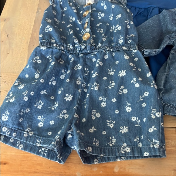 Floral Denim Romper and Blue Dresses Set - Picture 2 of 5